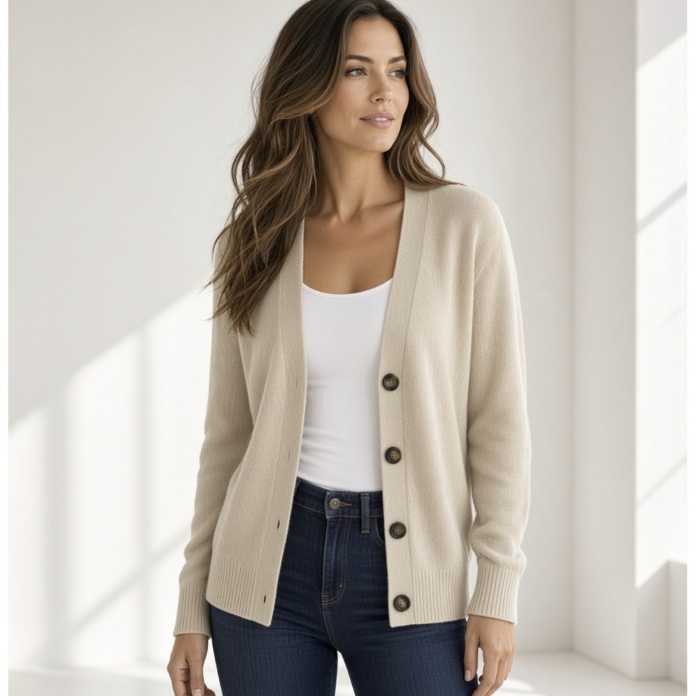 Banana Republic Womens Beige Oatmeal Cotton Wool Blend V-Neck Cardigan Sweater S